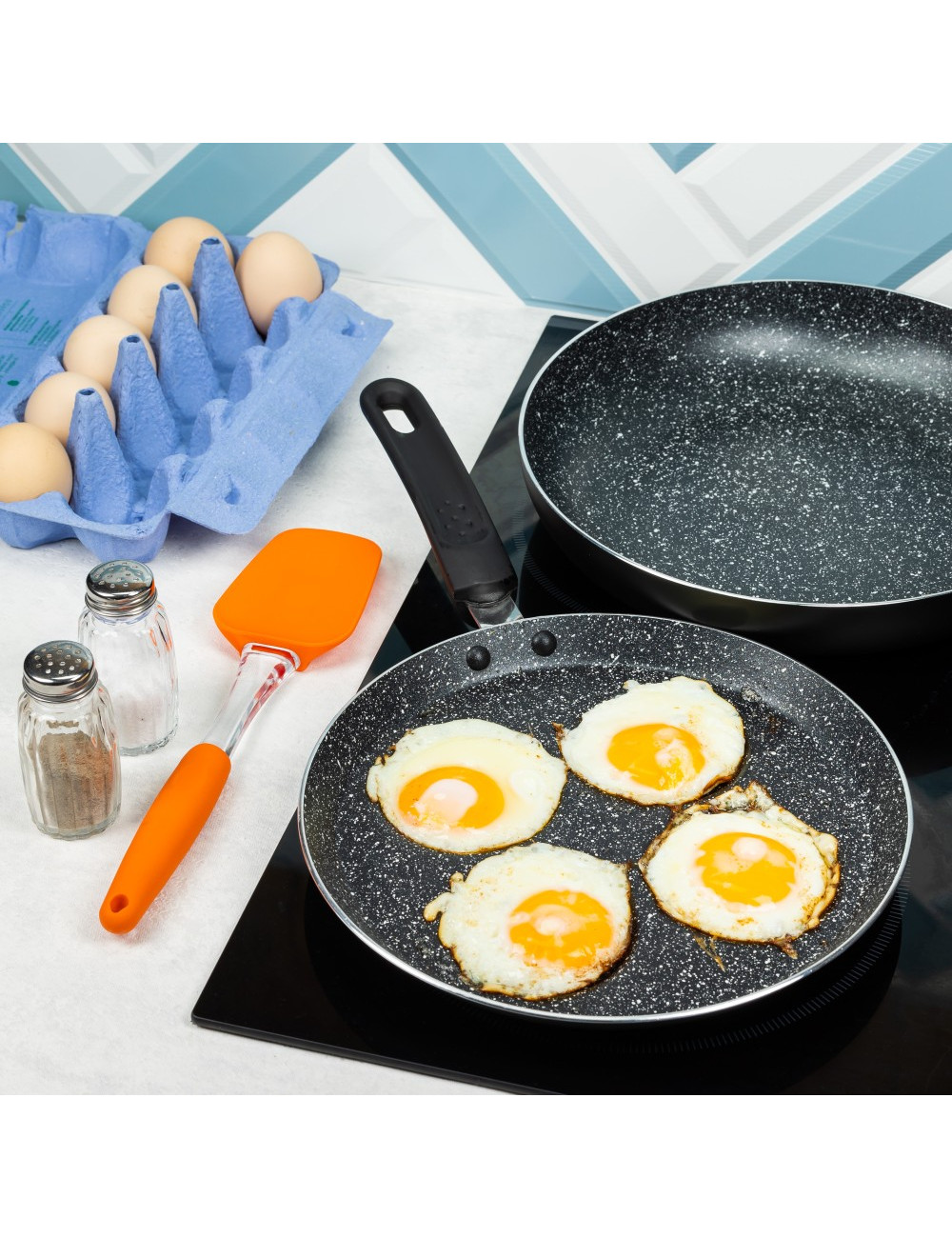 KINGHOFF PATELNIA DO SMAŻENIA JAJEK ALUMINIUM CZARNY MARMUREK 24cm