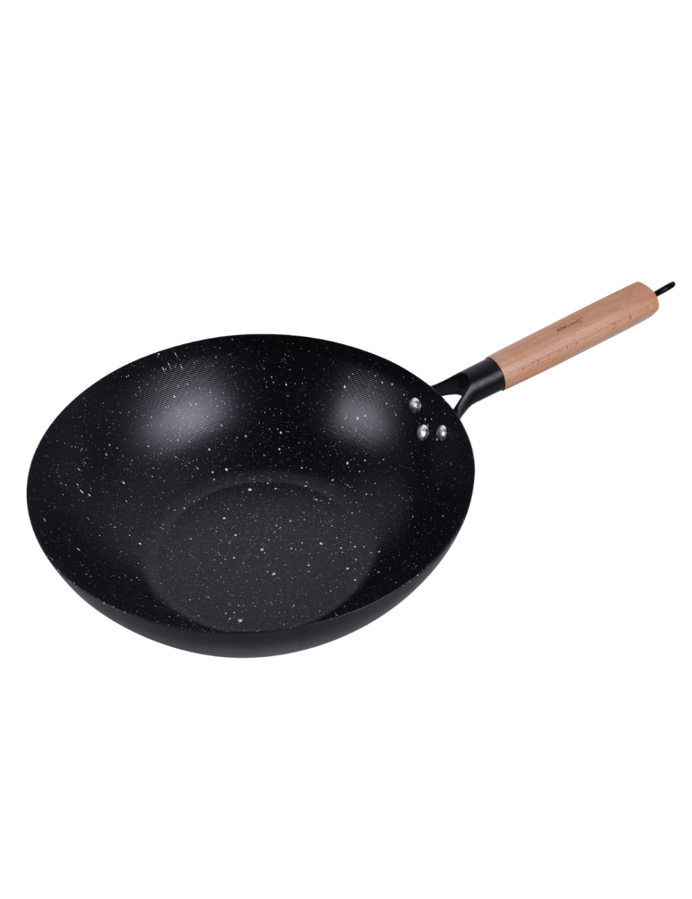 KINGHOFF PATELNIA WOK 30cm STAL WĘGLOWA POWŁOKA MARMURKOWA NIEPRZYWIERAJĄCA DREWNIANY UCHWYT