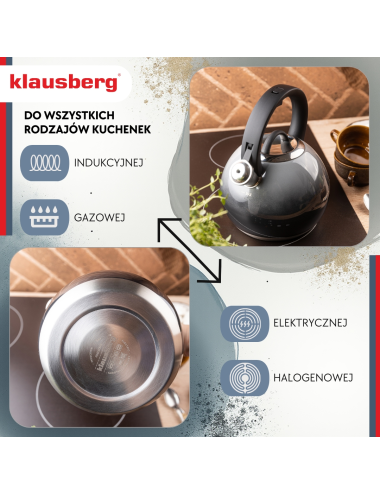 KLAUSBERG CZAJNIK STALOWY 3L GRAFITOWY POŁYSK