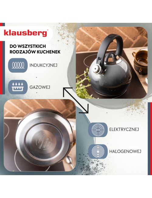 KLAUSBERG CZAJNIK STALOWY 3L GRAFITOWY POŁYSK