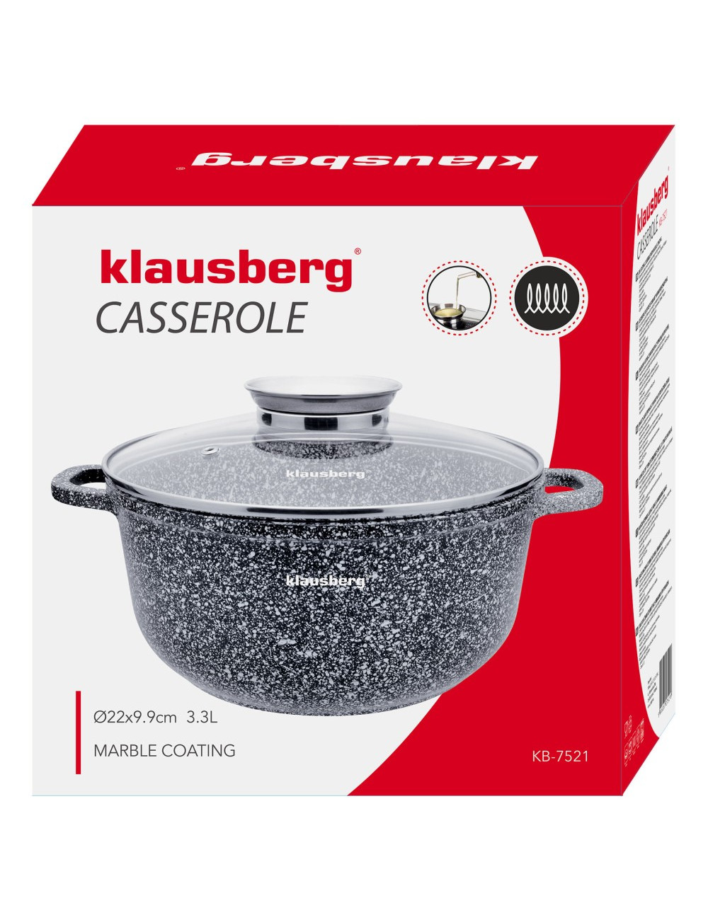 KLAUSBERG GARNEK Z POKRYWKĄ MARMUREK 22cm 3,3L STAL SZARY