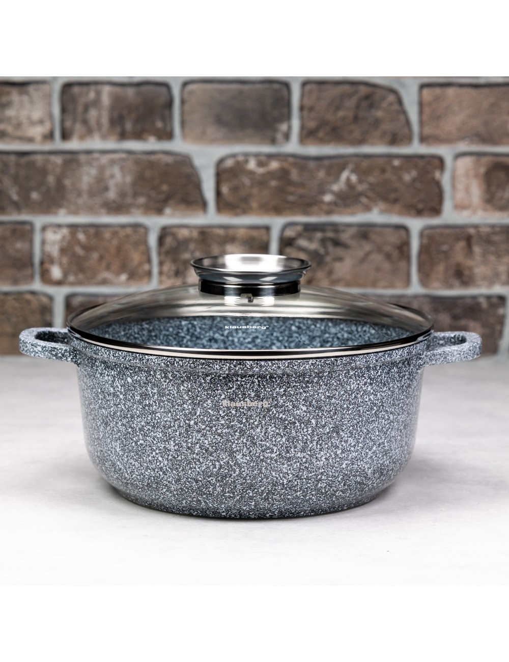 KLAUSBERG GARNEK Z POKRYWKĄ MARMUREK 22cm 3,3L STAL SZARY