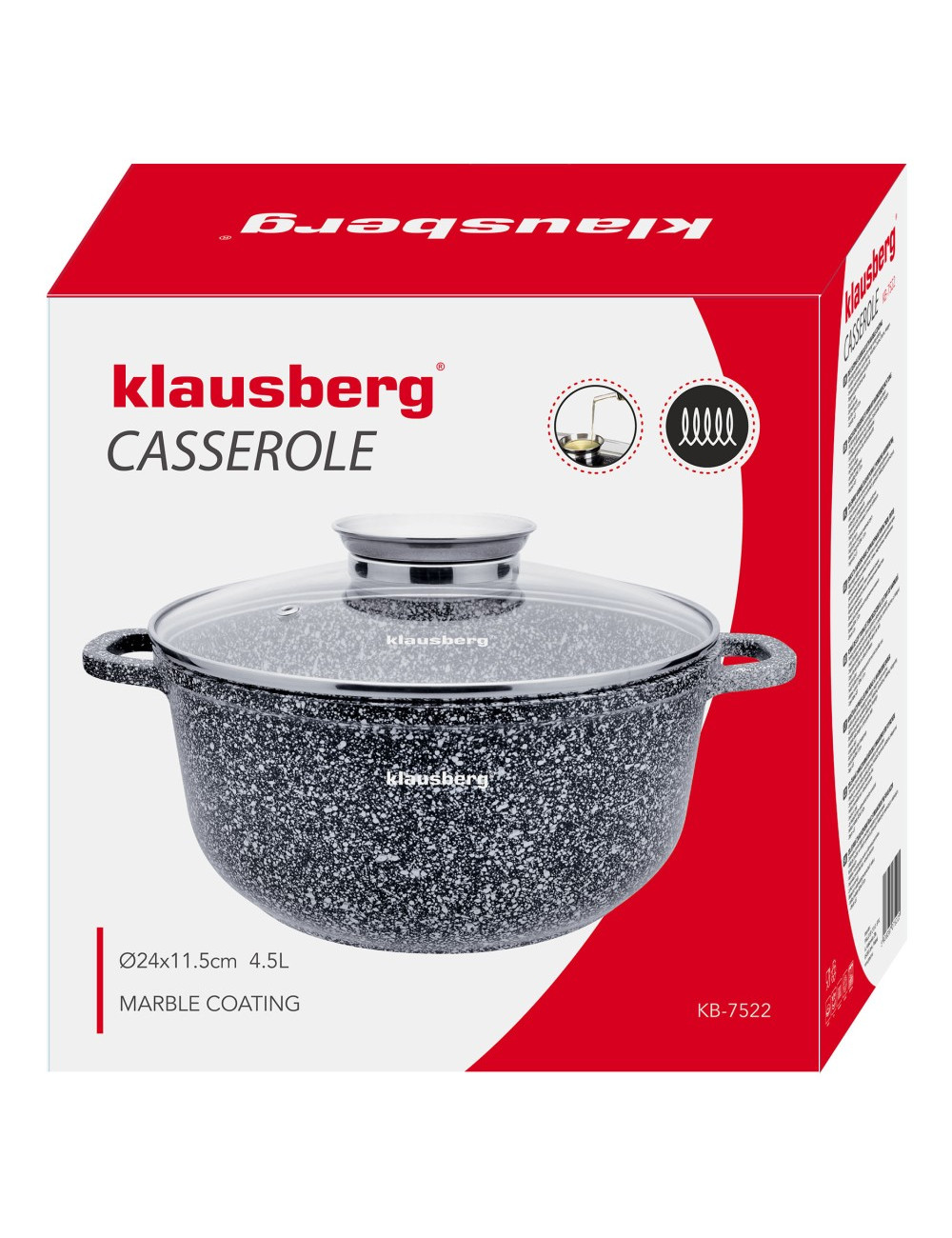 KLAUSBERG GARNEK Z POKRYWKĄ MARMUREK 24cm 4,5L STAL SZARY