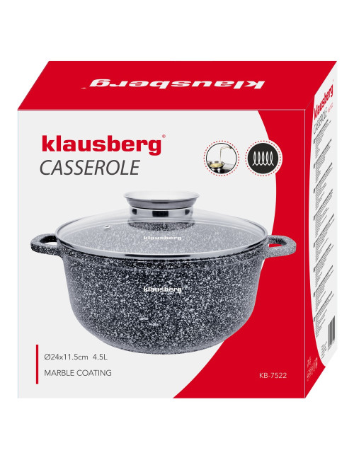 KLAUSBERG GARNEK Z POKRYWKĄ MARMUREK 24cm 4,5L STAL SZARY