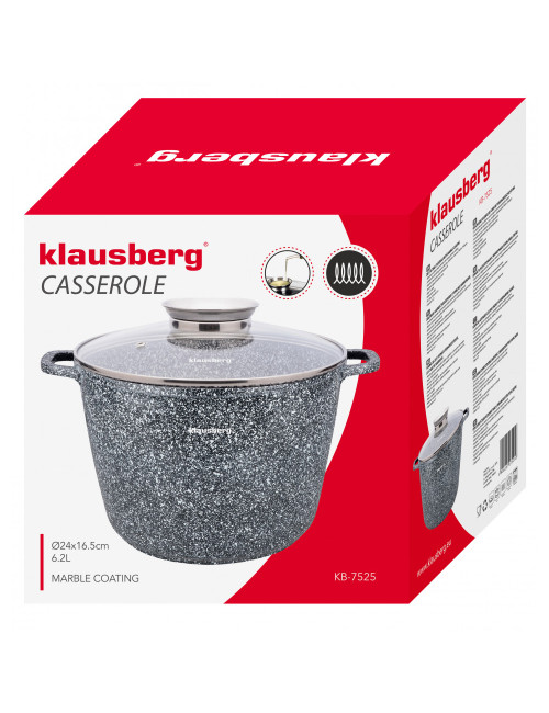 KLAUSBERG GARNEK Z POKRYWKĄ MARMUREK 24cm 6,2L STAL SZARY