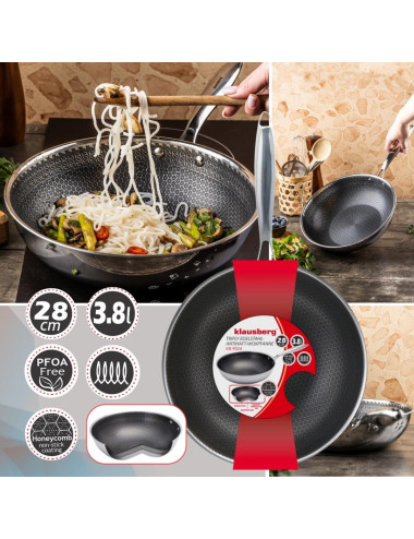 KLAUSBERG PATELNIA 28cm POWŁOKA NON-STICK HONEYCOMB 3-WARSTWY STAL 304 PFOA-FREE