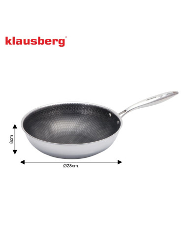 KLAUSBERG PATELNIA 28cm POWŁOKA NON-STICK HONEYCOMB 3-WARSTWY STAL 304 PFOA-FREE