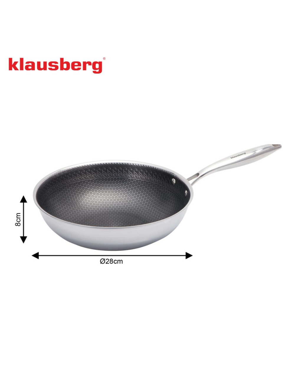 KLAUSBERG PATELNIA 28cm POWŁOKA NON-STICK HONEYCOMB 3-WARSTWY STAL 304 PFOA-FREE