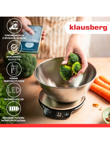 KLAUSBERG WAGA KUCHENNA DIETETYCZNA Z MISKA 1,8L BLUETOOTH APLIKACJA