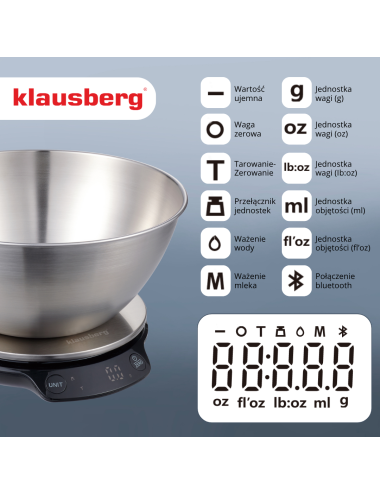 KLAUSBERG WAGA KUCHENNA DIETETYCZNA Z MISKA 1,8L BLUETOOTH APLIKACJA