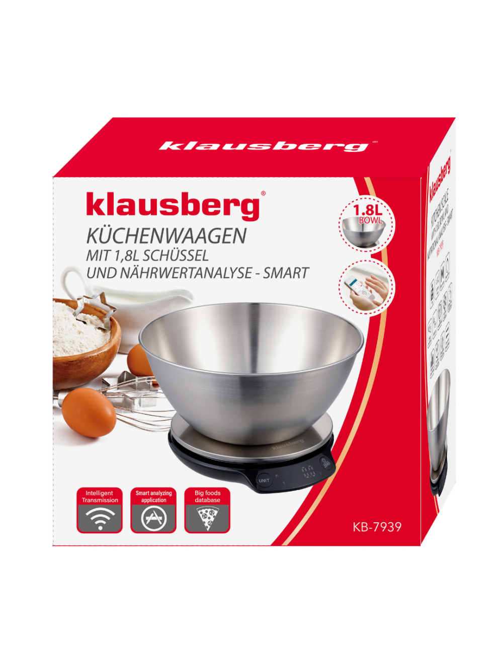 KLAUSBERG WAGA KUCHENNA DIETETYCZNA Z MISKA 1,8L BLUETOOTH APLIKACJA