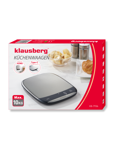KLAUSBERG WAGA KUCHENNA LED 10kg DOKŁADNOŚĆ 1g USB-C TAROWANIE