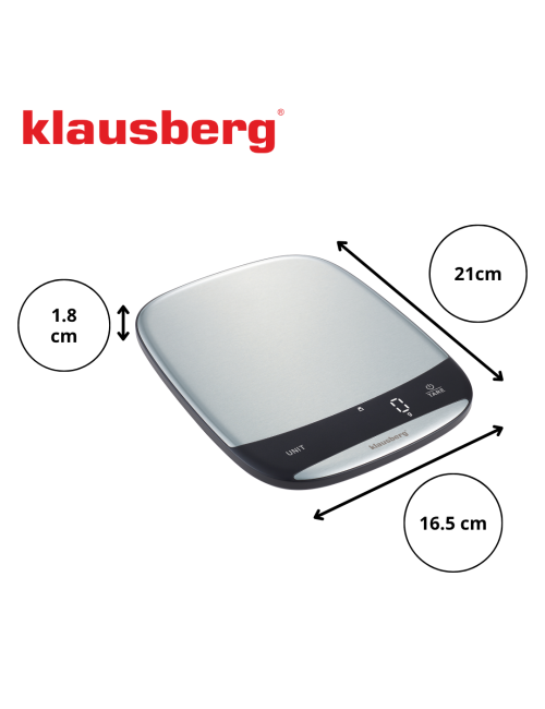 KLAUSBERG WAGA KUCHENNA LED 10kg DOKŁADNOŚĆ 1g USB-C TAROWANIE