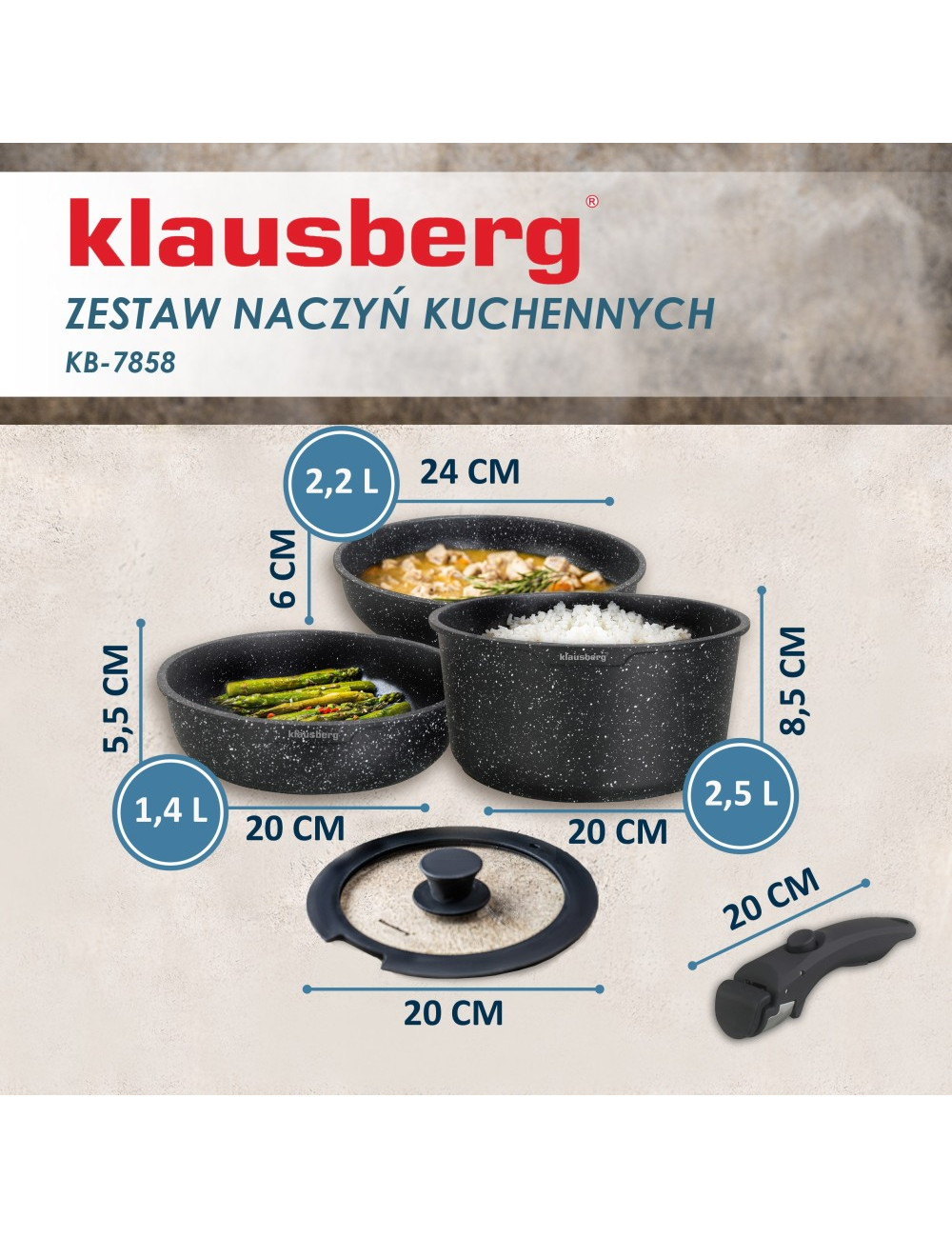 KLAUSBERG ZESTAW GARNKÓW 5 ELEMENTÓW ALUMINIUM ODCZEPIANA RĄCZKA
