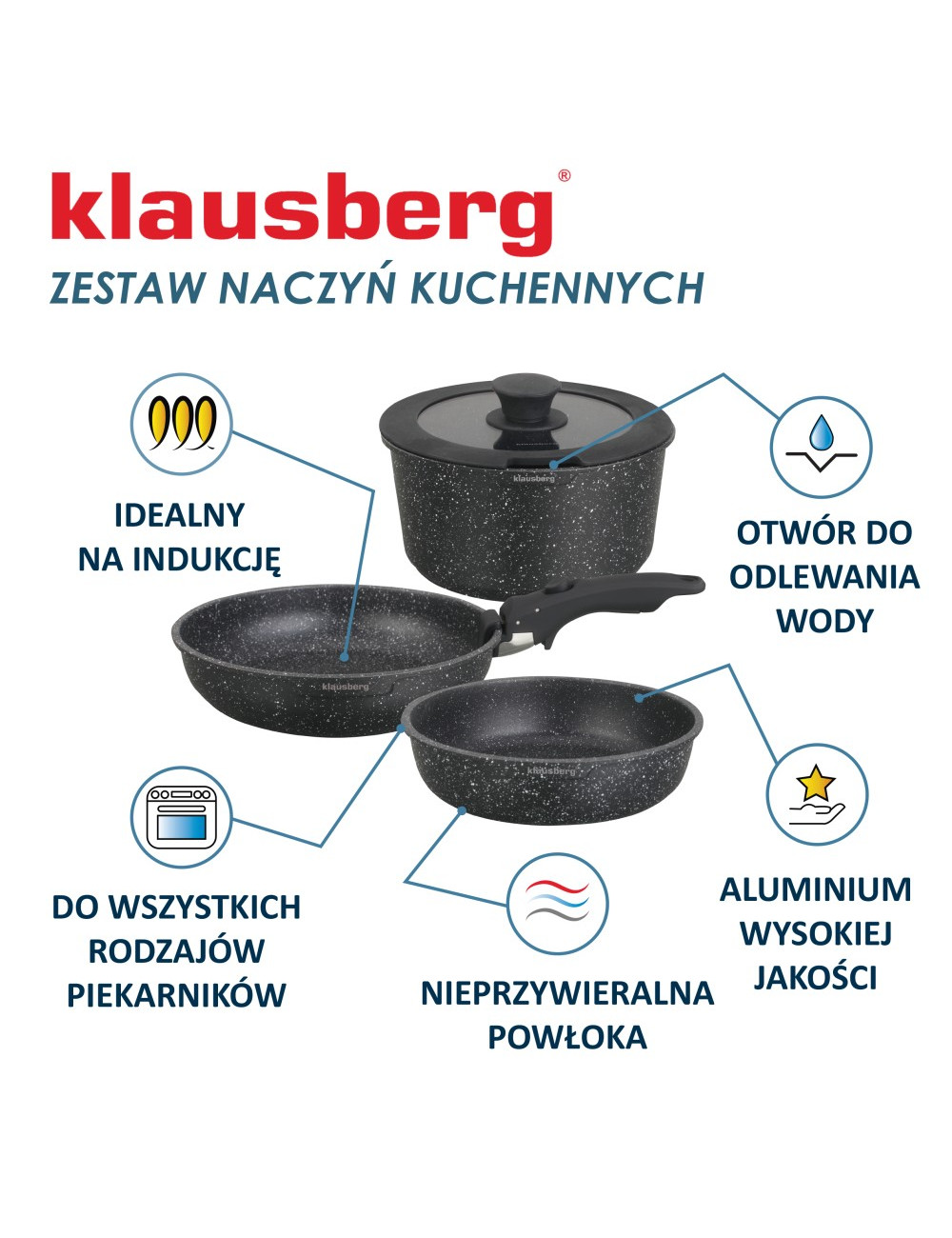 KLAUSBERG ZESTAW GARNKÓW 5 ELEMENTÓW ALUMINIUM ODCZEPIANA RĄCZKA