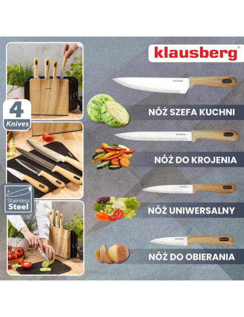 KLAUSBERG ZESTAW NOŻY I DESEK 8 ELEMENTÓW Z ORGANIZEREM DREWNIANYM STAL NIERDZEWNA