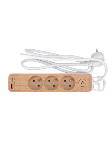 STHOR PRZEDŁUŻACZ Z USB DREWNO 3G Z/U 1,4M