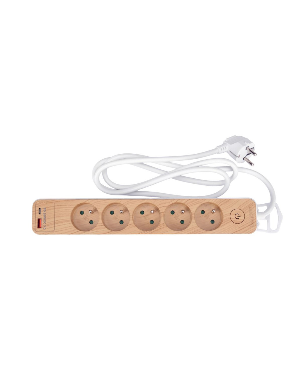 STHOR PRZEDŁUŻACZ Z USB DREWNO 5G Z/U 1,4M