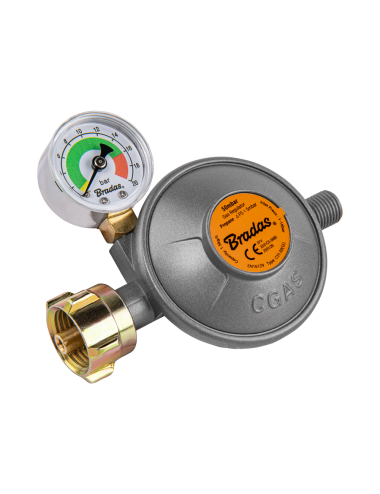 BRADAS REDUKTOR GAZOWY Z MANOMETREM I ZAWOREM BEZPIECZEŃSTWA EFV 50 mbar 1,5 kg/h G1/4" -LH PUDEŁKO