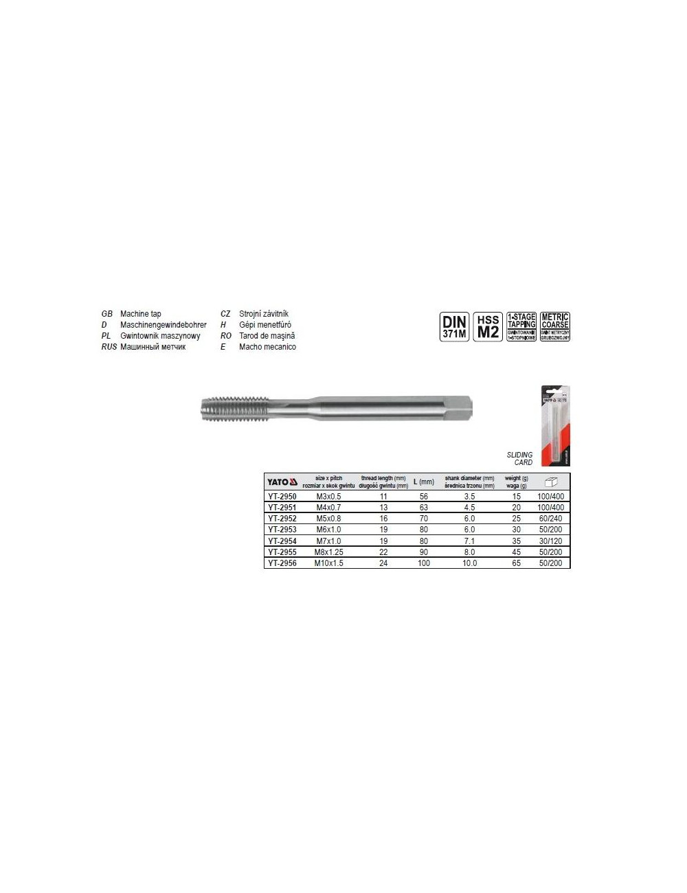 YATO GWINTOWNIK MASZYNOWY M 6 2953