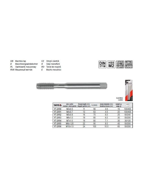 YATO GWINTOWNIK MASZYNOWY M 6 2953