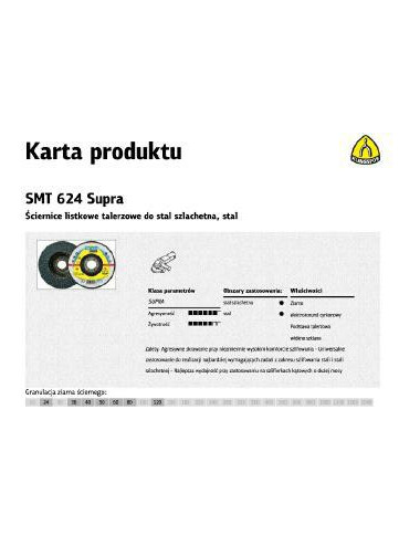 KLINGSPOR ŚCIERNICA LISTKOWA SMT624 125 P 40 10+2 STAL, STAL SZLACHETNA WYPUKŁA.