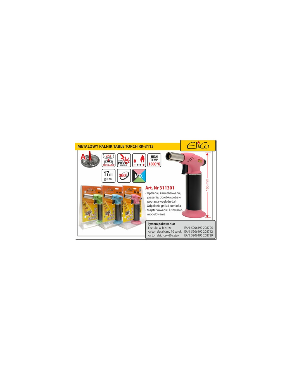 ELICO PALNIK GAZOWY RK-3113 TABLE TORCH METALOWY