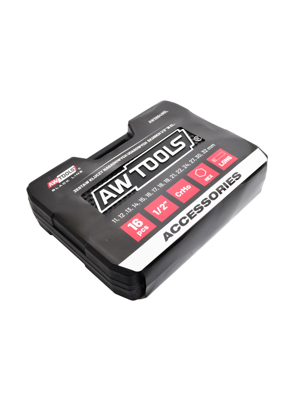 AWTOOLS ZESTAW NASADEK UDAROWYCH 1/2" 16cz. 11-32mm DŁUGIE BLACK LINE