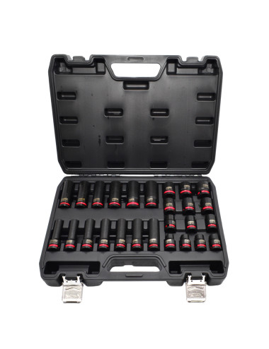 AWTOOLS ZESTAW NASADEK UDAROWYCH 1/2" 26cz./10-24mm/ KRÓTKIE I DŁUGIE BLACK LINE