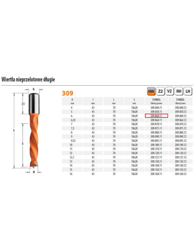 CMT WIERTŁO HW NP D 6 I 43 L 70 S 10x20 RH