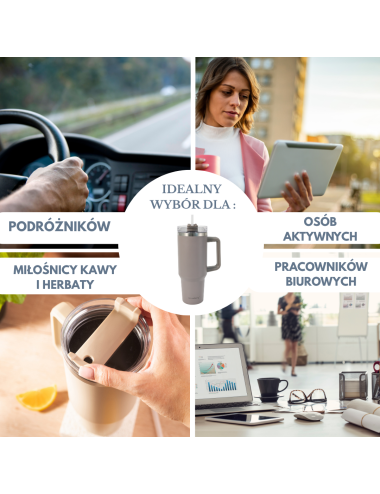 KLAUSBERG KUBEK TERMICZNY ZE SŁOMKĄ BEŻOWY 1100ml STAL NIERDZEWNA