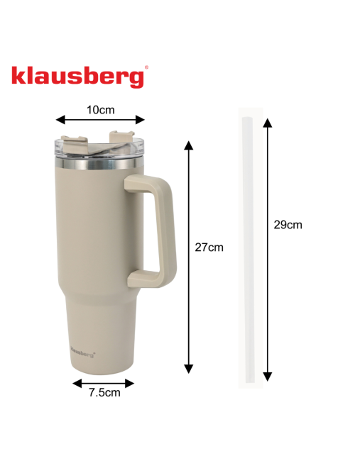 KLAUSBERG KUBEK TERMICZNY ZE SŁOMKĄ BEŻOWY 1100ml STAL NIERDZEWNA
