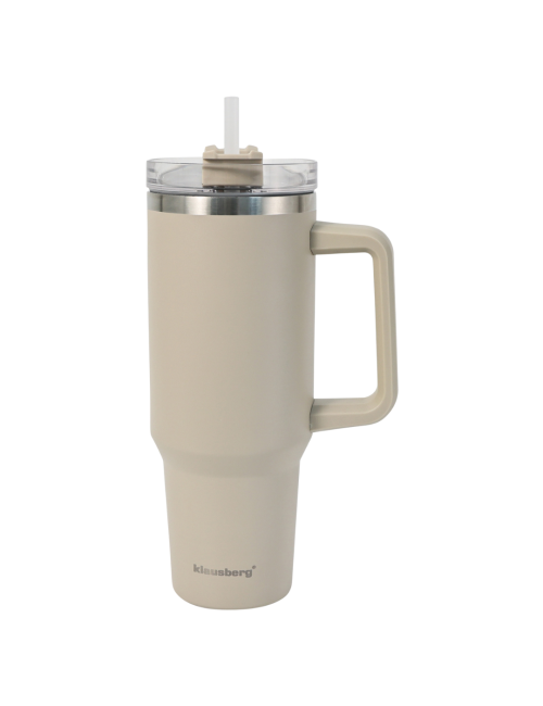 KLAUSBERG KUBEK TERMICZNY ZE SŁOMKĄ BEŻOWY 1100ml STAL NIERDZEWNA