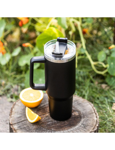 KLAUSBERG KUBEK TERMICZNY ZE SŁOMKĄ CZARNY 1100ml STAL NIERDZEWNA