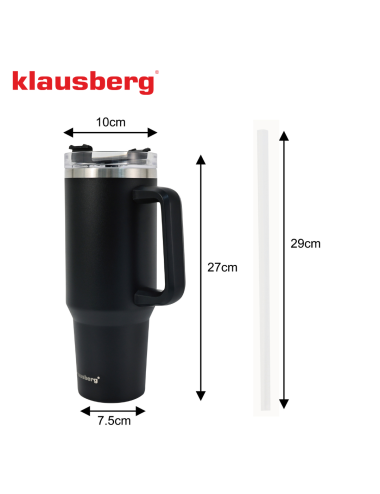 KLAUSBERG KUBEK TERMICZNY ZE SŁOMKĄ CZARNY 1100ml STAL NIERDZEWNA