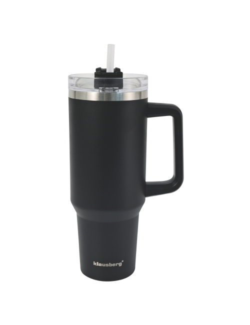 KLAUSBERG KUBEK TERMICZNY ZE SŁOMKĄ CZARNY 1100ml STAL NIERDZEWNA
