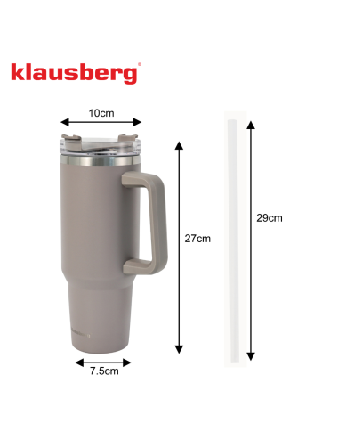 KLAUSBERG KUBEK TERMICZNY ZE SŁOMKĄ SZARY 1100ml STAL NIERDZEWNA