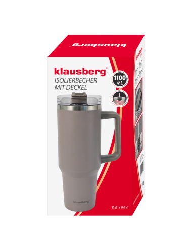 KLAUSBERG KUBEK TERMICZNY ZE SŁOMKĄ SZARY 1100ml STAL NIERDZEWNA