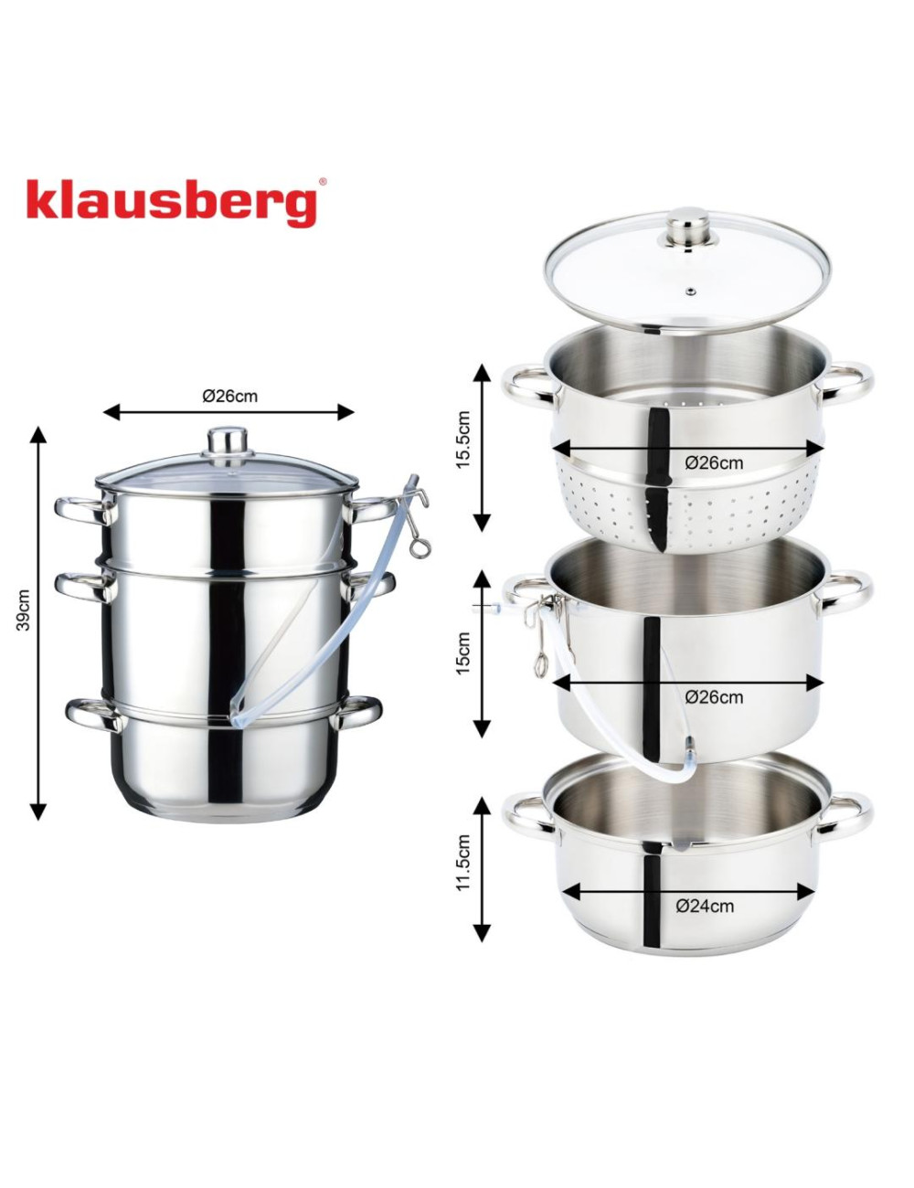 KLAUSBERG SOKOWNIK PAROWY STALOWY 8L INDUKCYJNY