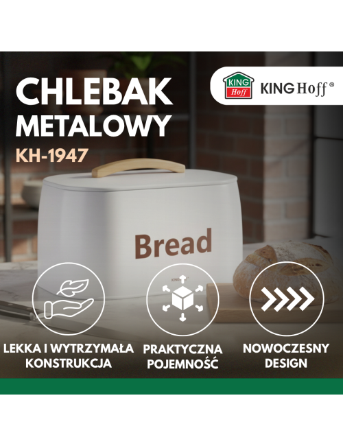 KINGHOFF CHLEBAK METALOWY DREWNIANY UCHWYT 34x24x18,5cm BIAŁY