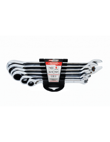 AWTOOLS KLUCZE PŁASKO-OCZKOWE Z GRZECHOTKĄ KOMPLET 6 szt. 8-19mm