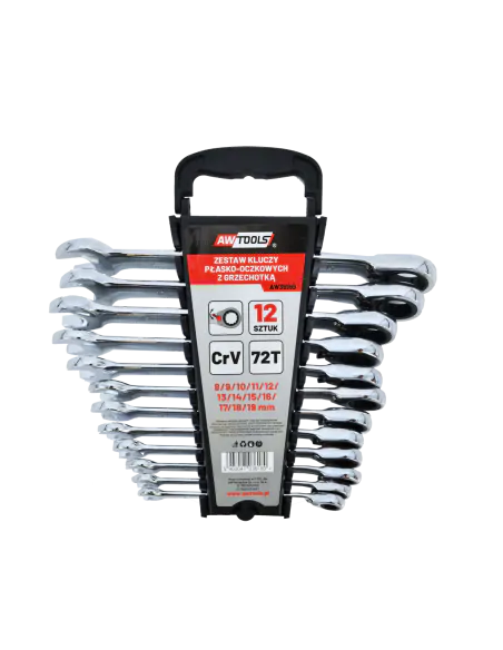 AWTOOLS KLUCZE PŁASKO-OCZKOWE Z GRZECHOTKĄ KOMPLET 12 szt. 8-19 mm