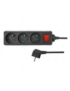 AWTOOLS PRZEDŁUŻACZ DOMOWY CZARNY 3 GNIAZDA 3,0m Z UZIEMIENIEM, WYŁĄCZNIK
