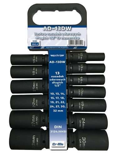 ADLER NASADKI UDAROWE 13szt.DŁ. /ADLER 10-32mm /WIESZAK AD-13DW
