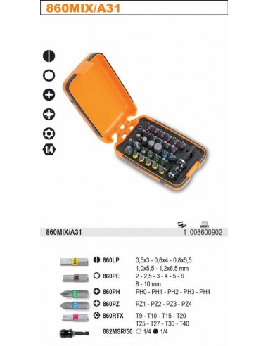 BETA ZESTAW KOŃCÓWEK WKRĘTAKOWYCH 860 Z UCHWYTEM SZYBKOMOCUJĄCYM 882MSR/50, 31