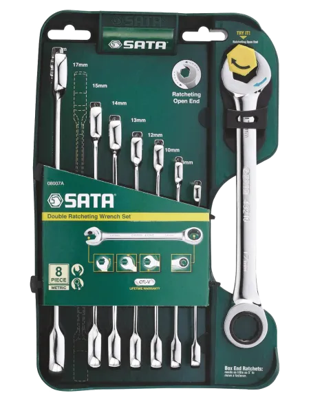 KLUCZE PŁASKO-OCZKOWE 8szt.Z PODWÓJNĄ GRZECHOTKĄ