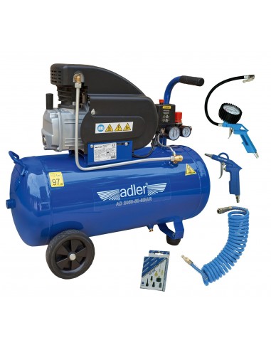 SPRĘŻARKA ADLER 50l AD 2050-50-8BAR 230V Z ZESTAWEM AKCESORIÓW