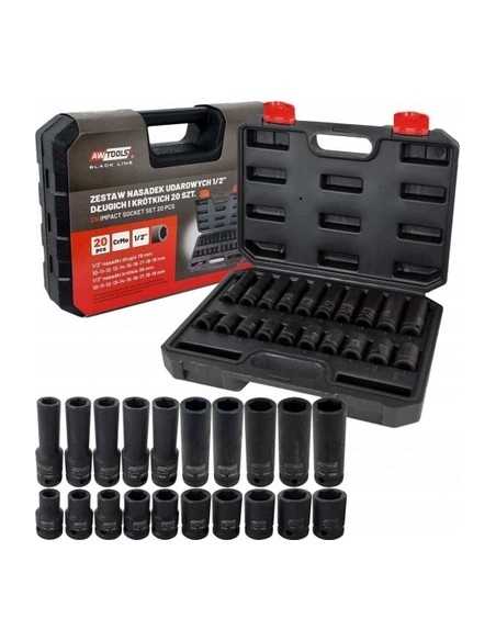 AWTOOLS  ZESTAW NASADEK UDAROWYCH KRÓTKICH I DŁUGICH 1/2" 20cz. BLACK LINE