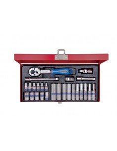 KING TONY  ZESTAW NASADEK 1/4" 26cz. KRÓTKIE + DŁUGIE, 6-kąt. 4 - 13mm Z GRZECHOTKĄ I AKCESORIAMI KASETA