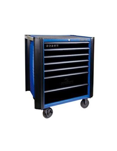 KING TONY WÓZEK WARSZTATOWY Z PROTEKTORAMI 7 SZUFLAD (BEZ NARZĘDZI) - NIEBIESKI+CZARNE SZUFLADY, PROWADNICE ŁOŻYSKOWANE